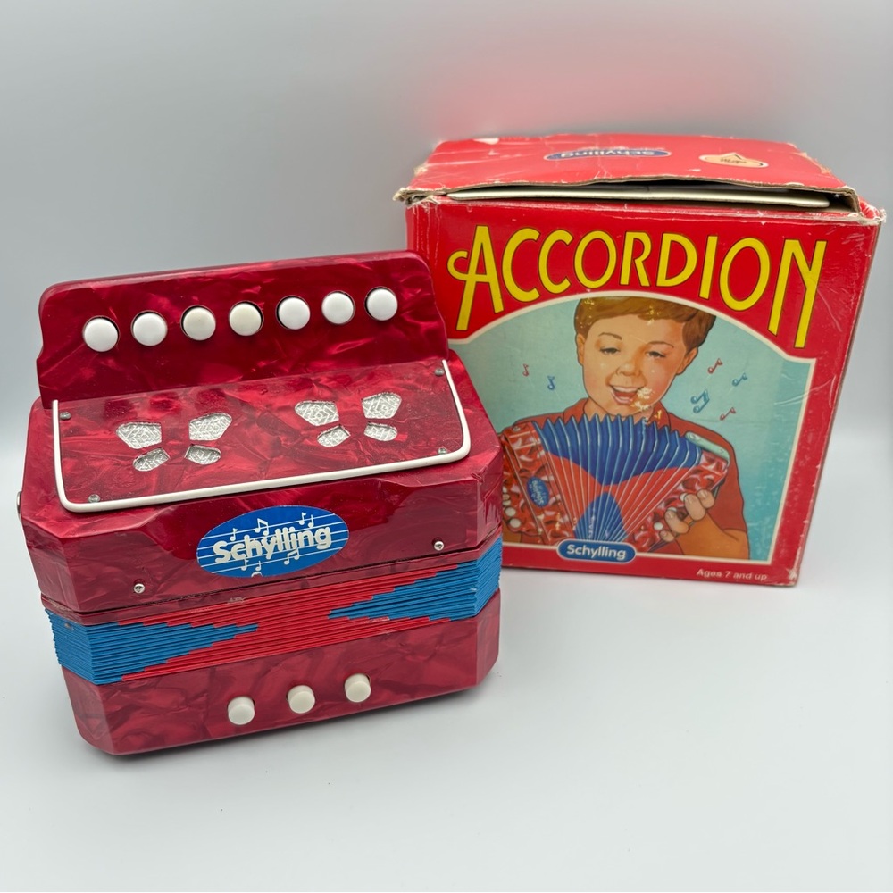 Schylling Vintage Red Toy Button Accordion for Kids Ages 7 and up (From 1995)